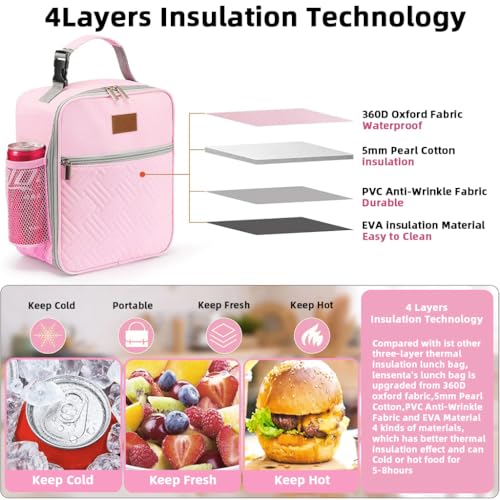 PALAY® Lunch Bag with Bottle Holder Pink Cooler Lightweight Reusable Insulated Lunch Bags for Work Office School Travel Picnic-Light for Women Men Kids Girls Teen Adults PALAY® Lunch Bag with Bottle Holder Pink Cooler Lightweight Reusable Insulated Lunch Bags for Work Office School Travel Picnic-Light for Women Men Kids Girls Teen Adults